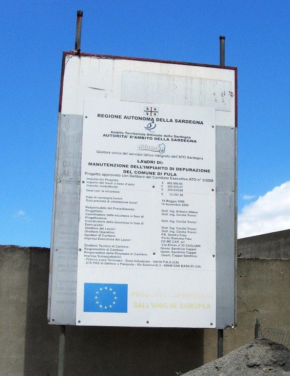Pula, depuratore, cartello "inizio lavori"