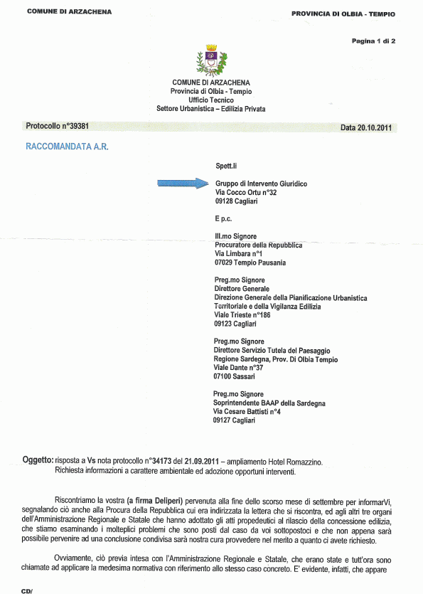 risposta Comune Arzachena su Romazzino, pagina 1