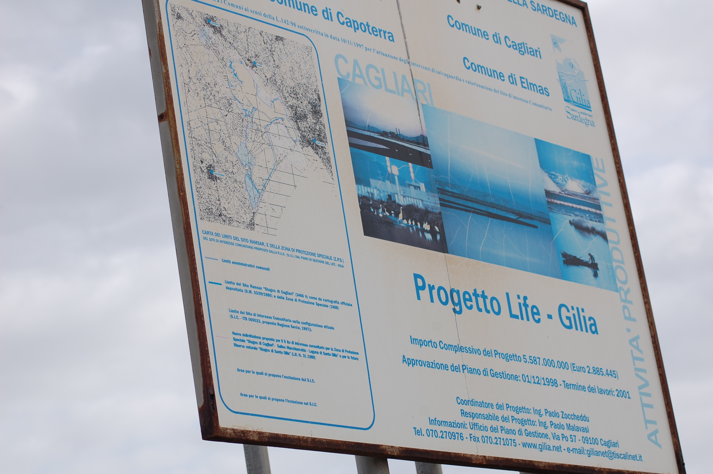 Cagliari, Stagno di Capoterra, cartello progetto LIFE Natura "Gilia"