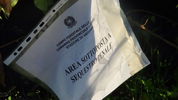 Arzignano, cartello di sequestro penale di un capanno di caccia