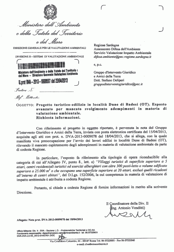 Ministero dell’Ambiente, della Tutela del Territorio e del Mare – D.G. valutazioni ambientali (Div. II – Sistemi di valutazione ambientale) nota prot. n. DVA-2013-9507 del 23 aprile 2013
