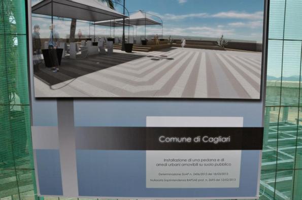 Cagliari, Bastione S. Croce, cartello inizio lavori