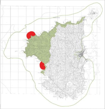 Isola di S. Pietro, Z.P.S. (in verde e rosso) e S.I.C. (i confini sono indicati con la linea verde)