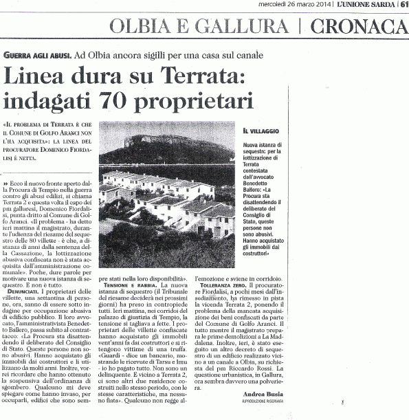 L'Unione Sarda, 26 marzo 2014