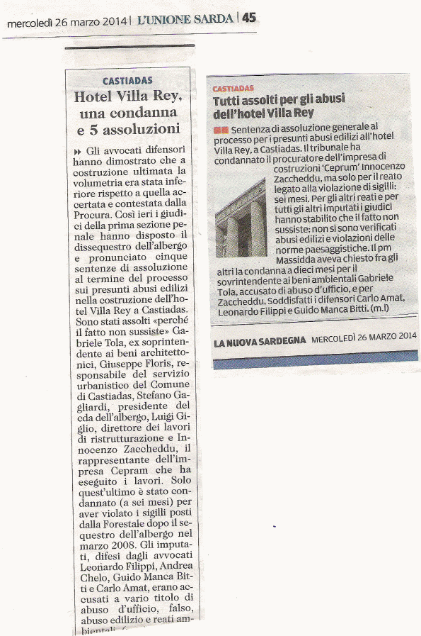 L'Unione Sarda, La Nuova Sardegna, 26 marzo 2014