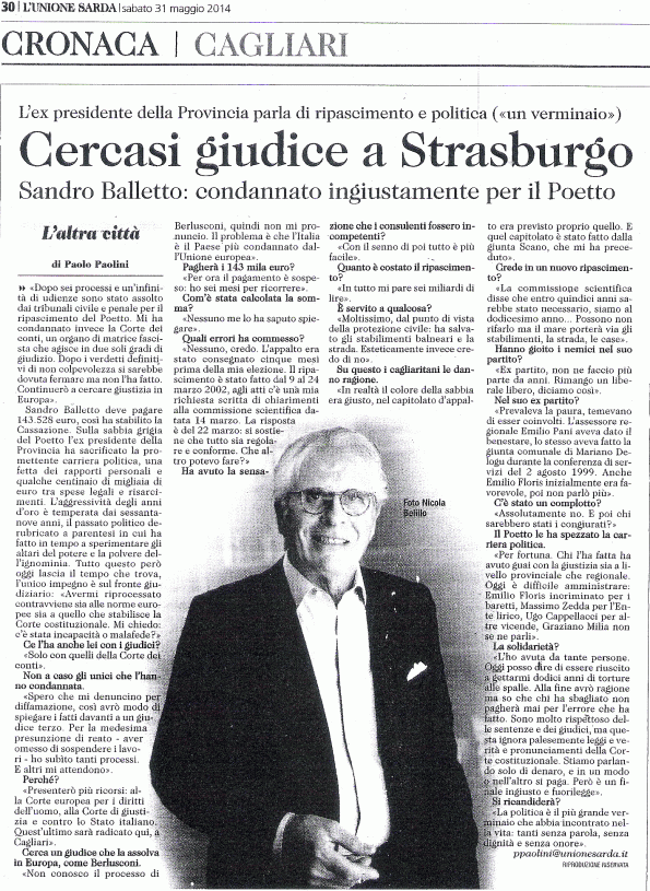 L'Unione Sarda, 31 maggio 2014