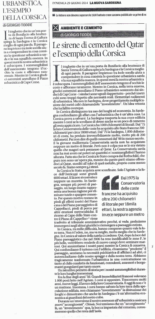 La Nuova Sardegna, 29 giugno 2014