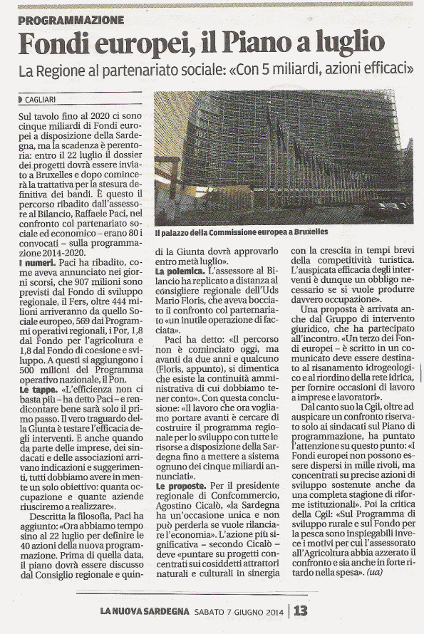 La Nuova Sardegna, 7 giugno 2014