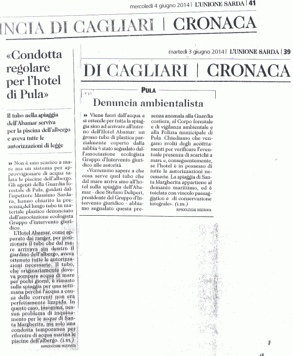 L'Unione Sarda, 3 e 4, giugno 2014