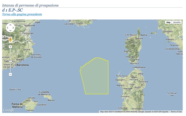 Mar di Sardegna, area del progetto Schlumberger Italiana s.p.a.  di prospezione per idrocarburi