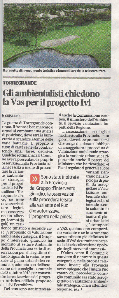 La Nuova Sardegna, 11 luglio 2014