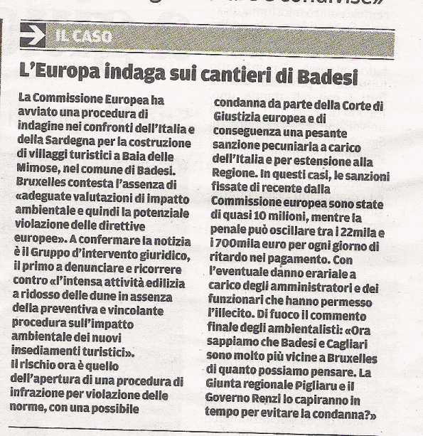 La Nuova Sardegna, 12 luglio 2014