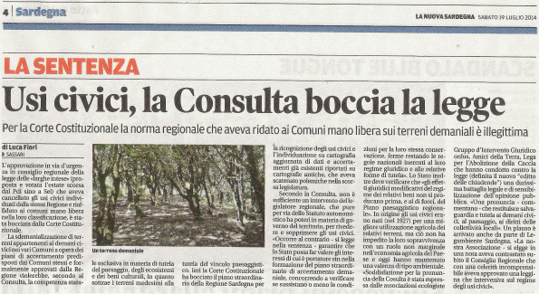 La Nuova Sardegna, 19 luglio 2014