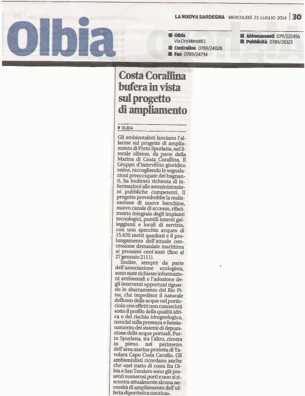 La Nuova Sardegna, 23 luglio 2014
