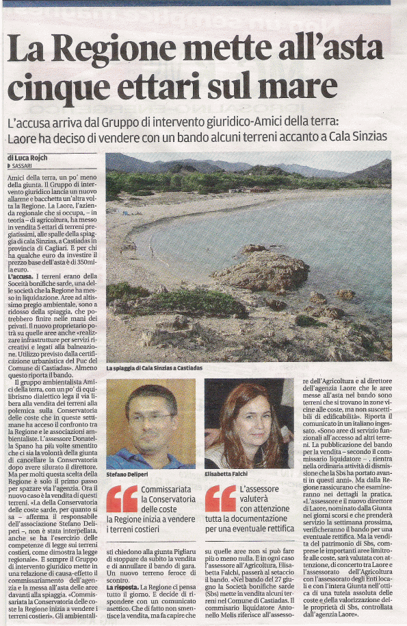 La Nuova Sardegna, 6 luglio 2014