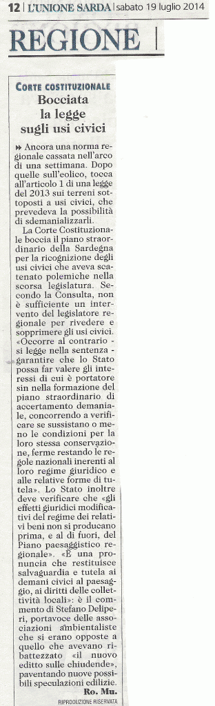 L'Unione Sarda, 19 luglio 2014