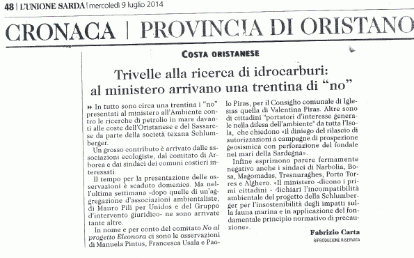 L'Unione Sarda, 9 luglio 2014