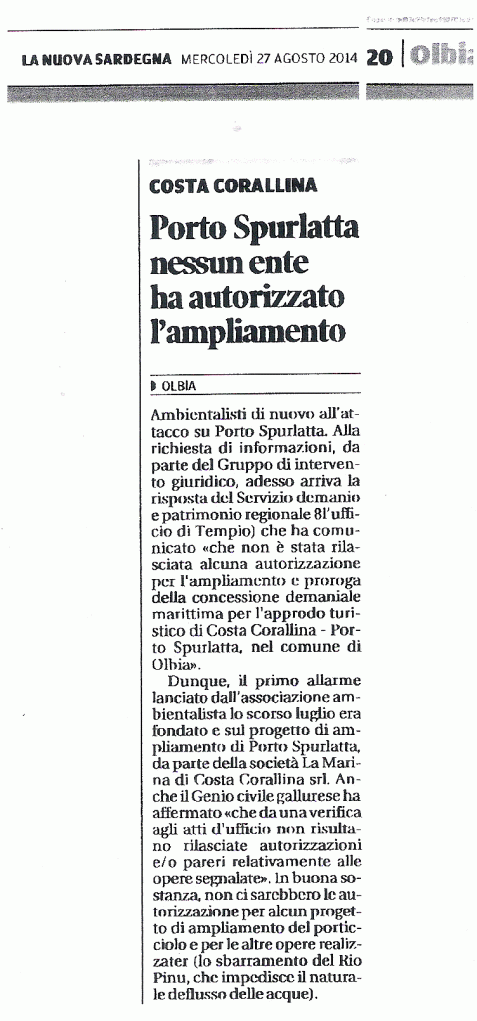La Nuova Sardegna, 27 agosto 2014