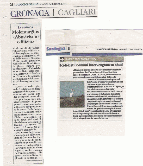 La Nuova Sardegna e L'Unione Sarda, 22 agosto 2014