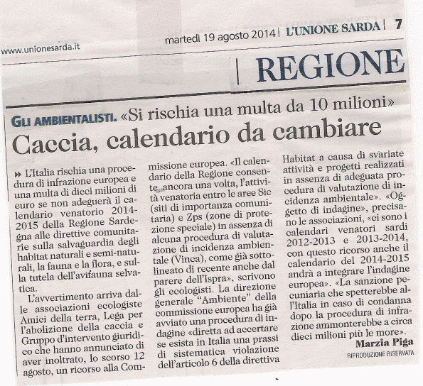 L'Unione Sarda, 19 agosto 2014