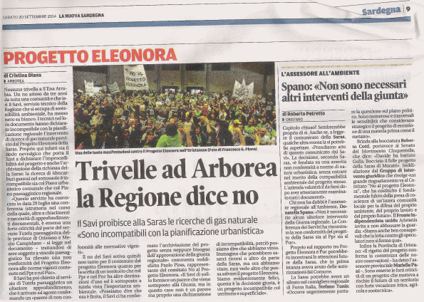 La Nuova Sardegna, 20 settembre 2014
