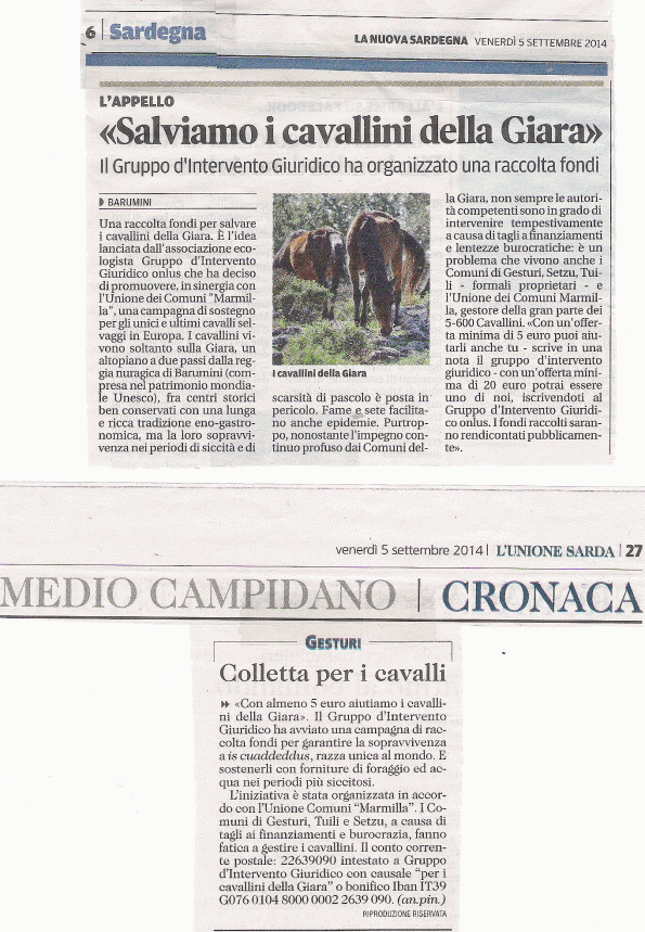 La Nuova Sardegna e L'Unione Sarda, 5 settembre 2014