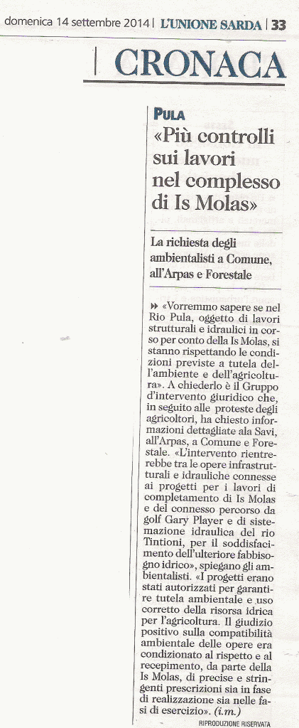 L'Unione Sarda, 14 settembre 2014