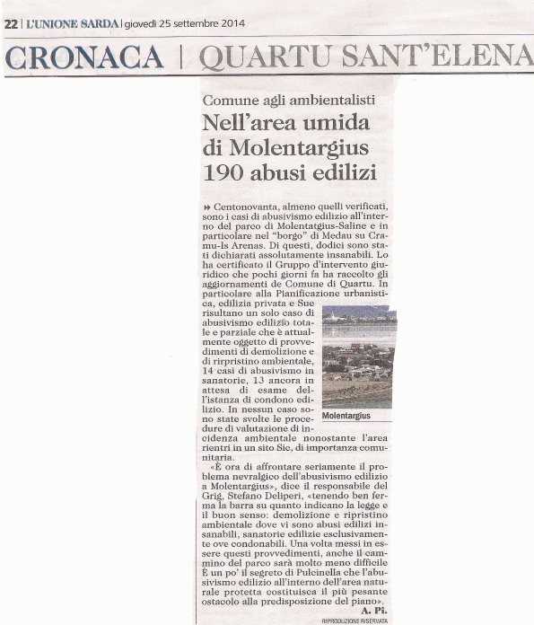 L'Unione Sarda, 25 settembre 2014