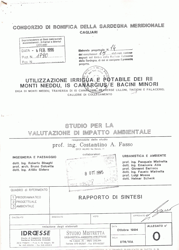 studio per la V.I.A. del progetto della diga di Monte Nieddu - Is Canargius (1994)