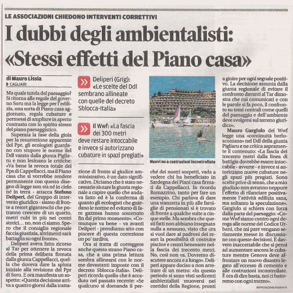 La Nuova Sardegna, 12 ottobre 2014