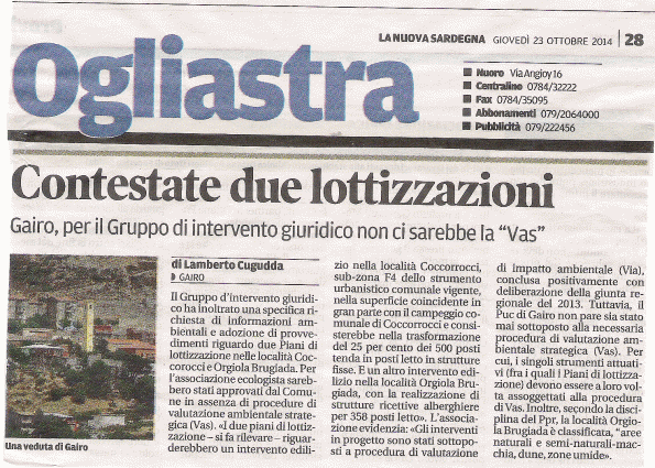 La Nuova Sardegna, 23 ottobre 2014