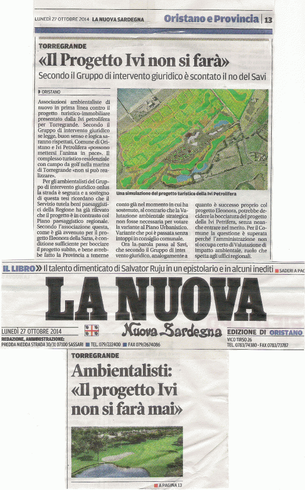 La Nuova Sardegna, 27 ottobre 2014