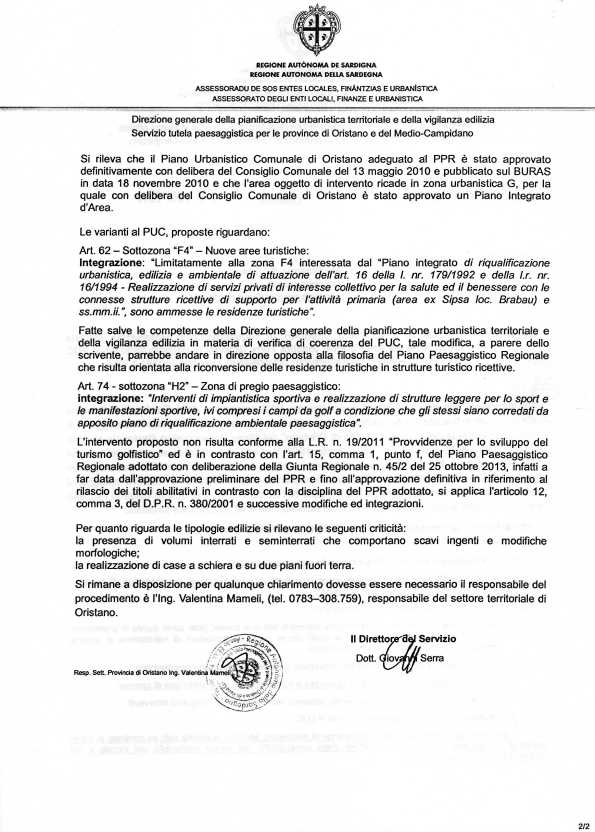 nota Servizio regionale Tutela paesaggistica per le Province di Oristano e del Medio Campidano prot. n. 32806 del 23 luglio 2014 (pagina 2)