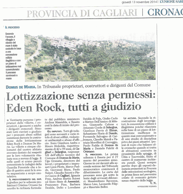 L'Unione Sarda, 13 novembre 2014