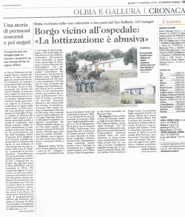 L'Unione Sarda, 13 novembre 2014