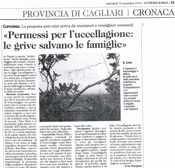 L'Unione Sarda, 18 novembre 2014