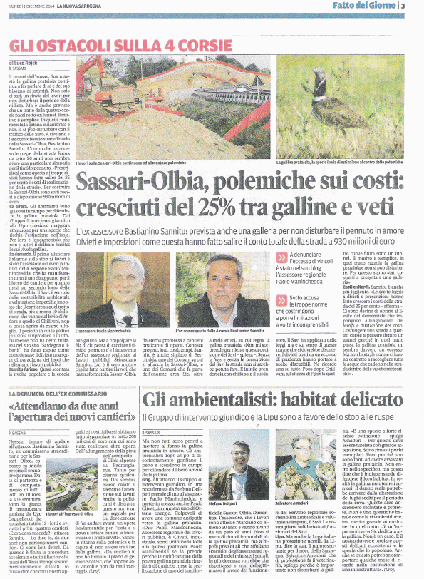 La Nuova Sardegna, 1 dicembre 2014