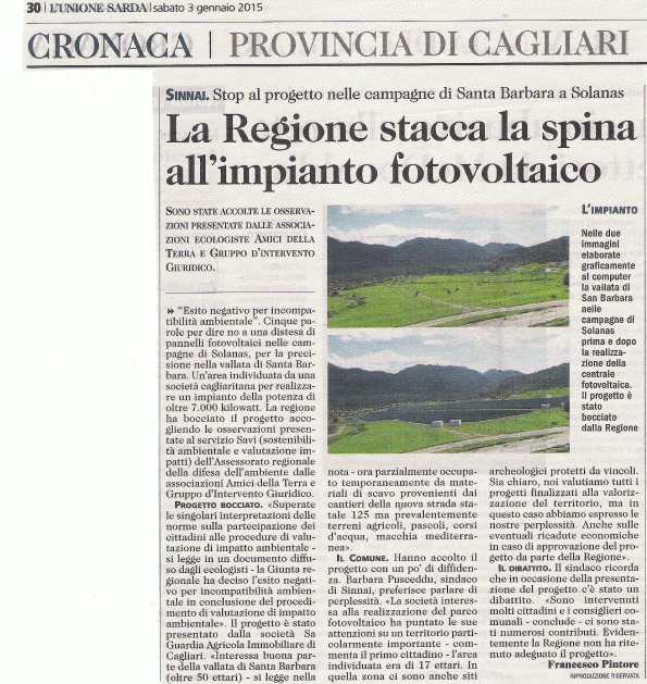 L'Unione Sarda, 3 gennaio 2015