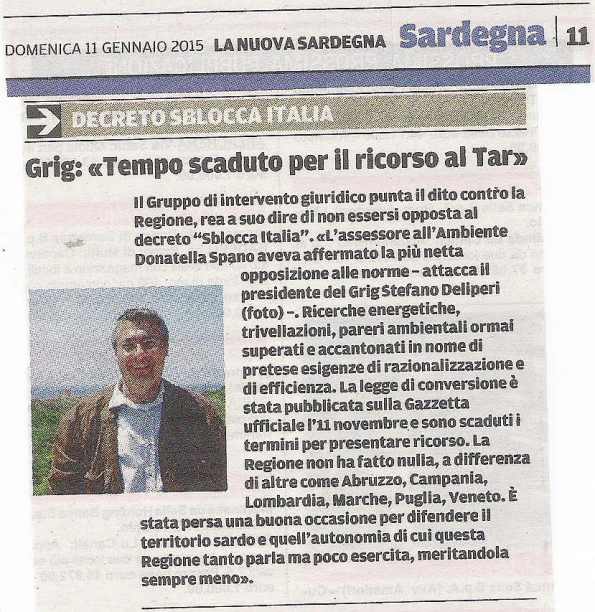La Nuova Sardegna, 11 gennaio 2015