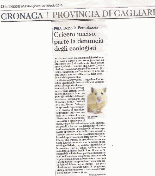 L'Unione Sarda, 26 febbraio 2015