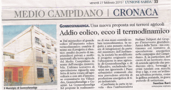 L'Unione Sarda, 27 febbraio 2015