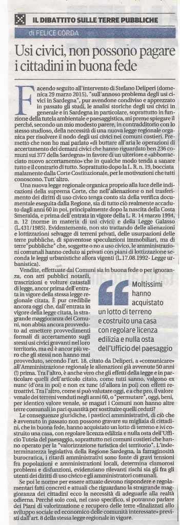 La Nuova Sardegna, 1 aprile 2015