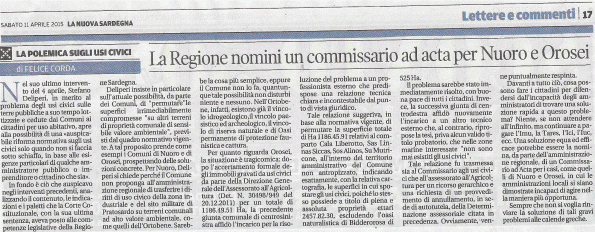 La Nuova Sardegna, 11 aprile 2015