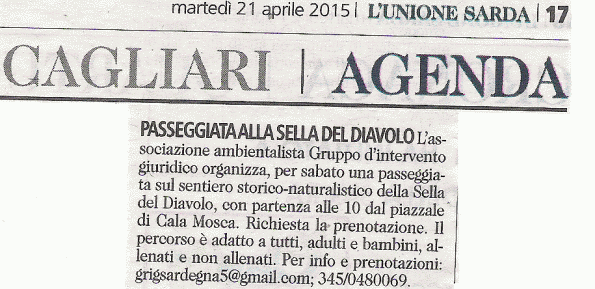 L'Unione Sarda, 22 aprile 2015, Sella del Diavolo