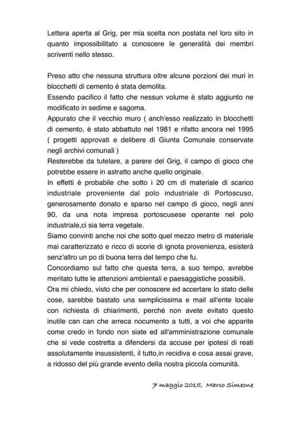 lettera Sindaco Simeone a Grig