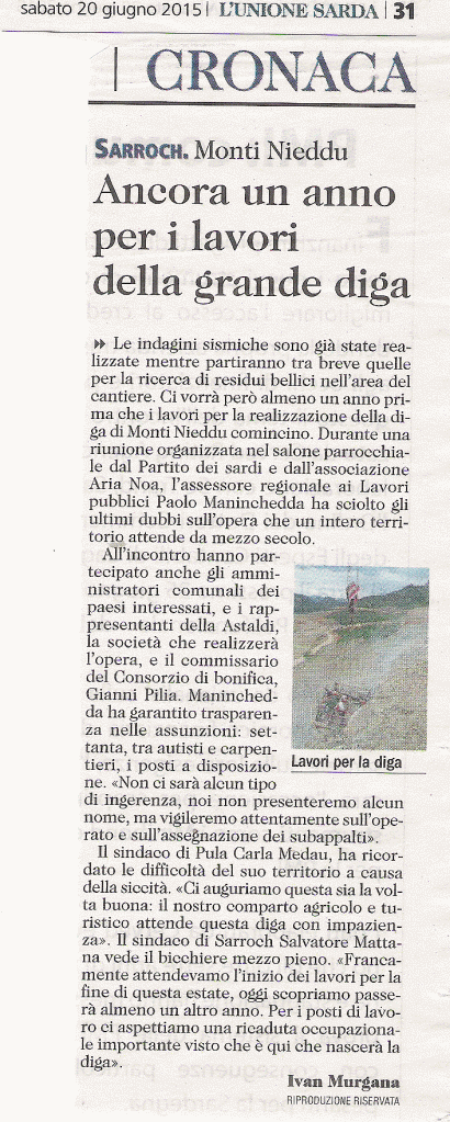 L'Unione Sarda, 20 giugno 2015