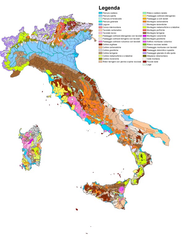Italia, tipologie di paesaggio (cartografia I.S.P.R.A.)
