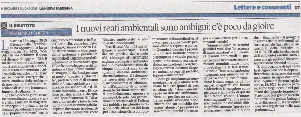 La Nuova Sardegna, 3 giugno 2015