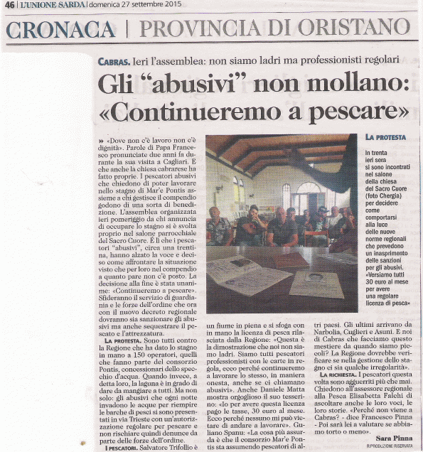 L'Unione Sarda, 27 settembre 2015