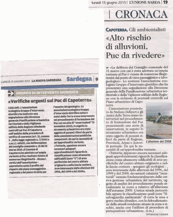 L'Unione Sarda, La Nuova Sardegna, 15 giugno 2015